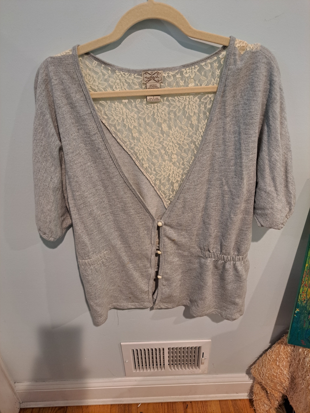 eyelash couture Light Gray Lace-Back Button Cardigan